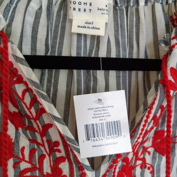 Kate Spade Broome Street Embroidered Boho Peasant Blouse - Picture 2 of 5